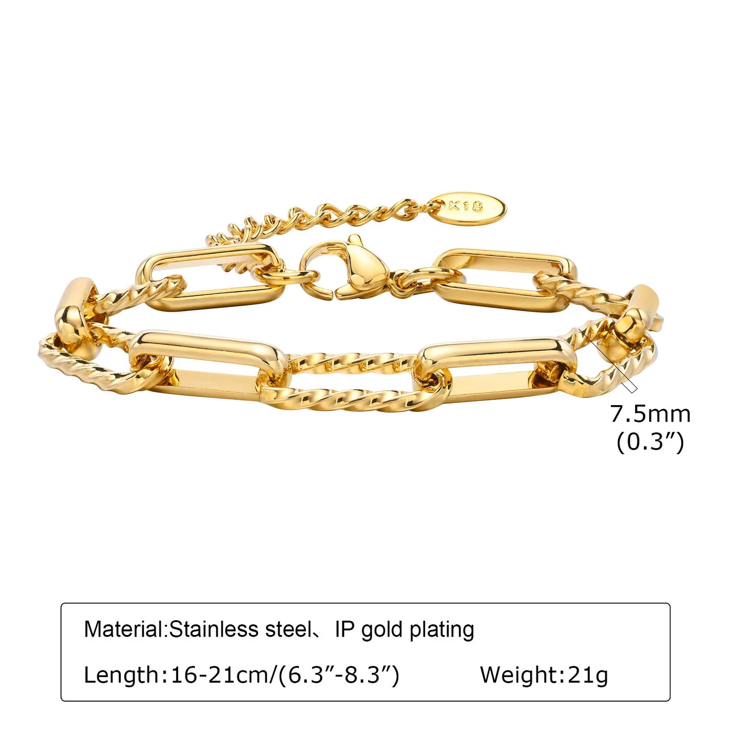 18K Gold Veyra Twist Bracelet – Chunky Adjustable Gold Stainless Steel Chain