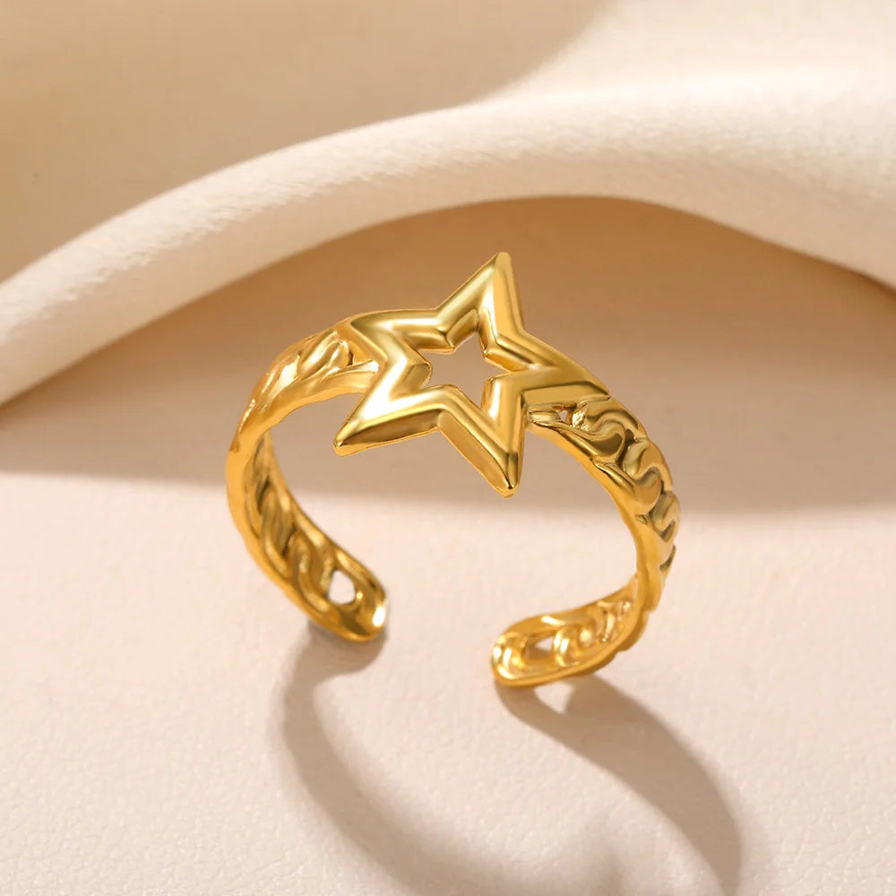 Stella Nova Rings – Adjustable Gold-Tone Stainless Steel with Star & Shell