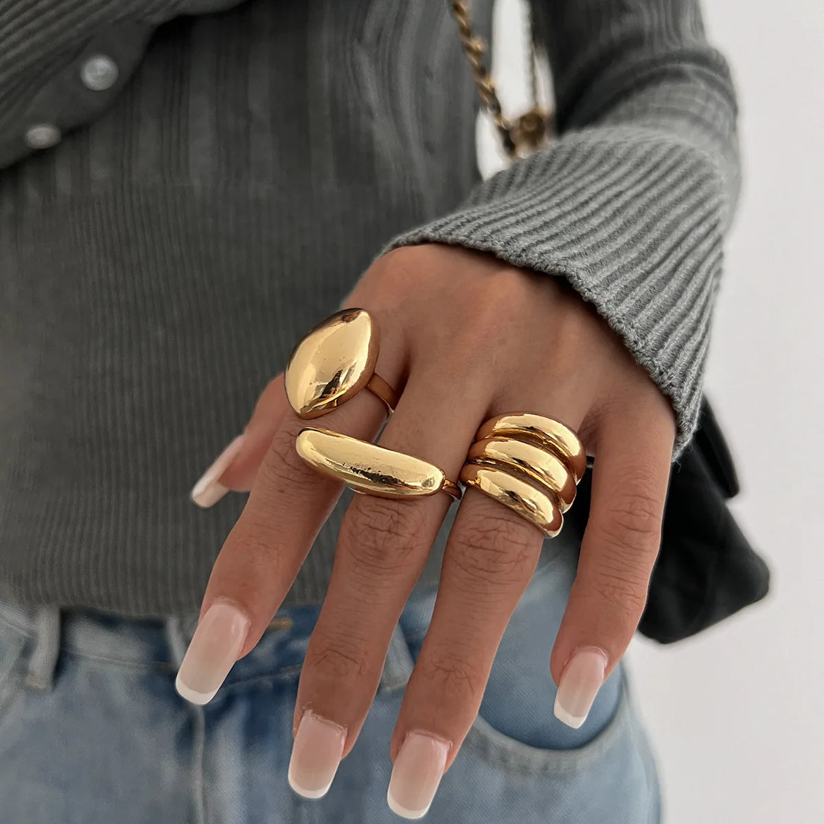 3-Piece Geometric Metal Ring Set – Gold & Silver Knuckle and Joint Statement