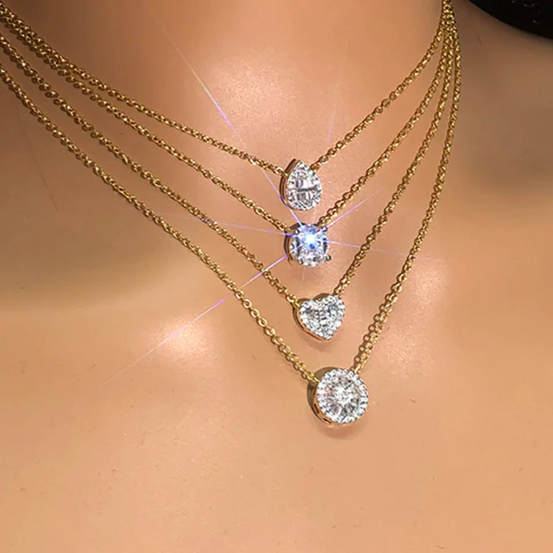 Iced Out Heart Pendant Necklace – Korean-Inspired Waterdrop Crystal Choker