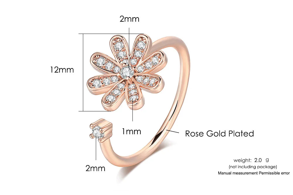Chic Flower Finger Ring – Rose Gold Tone with Sparkling Gem