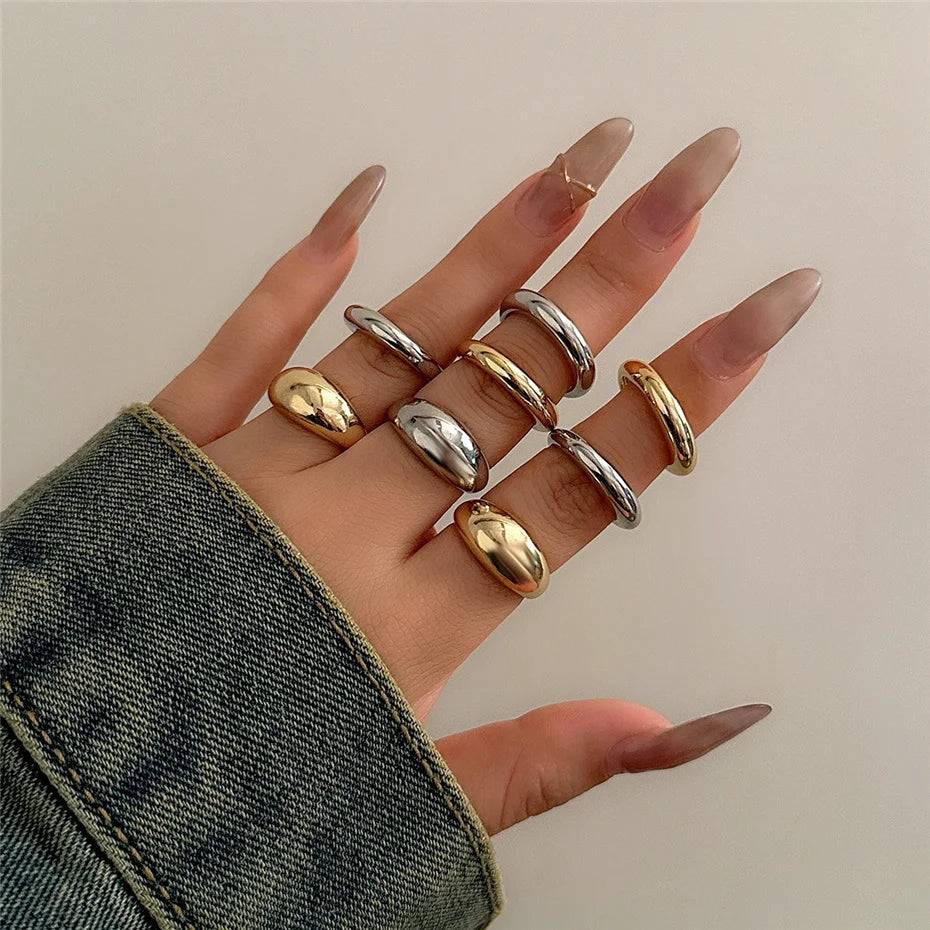 8 Pieces Vintage Water Drop Ring Set – Adjustable Geometric Open Bands