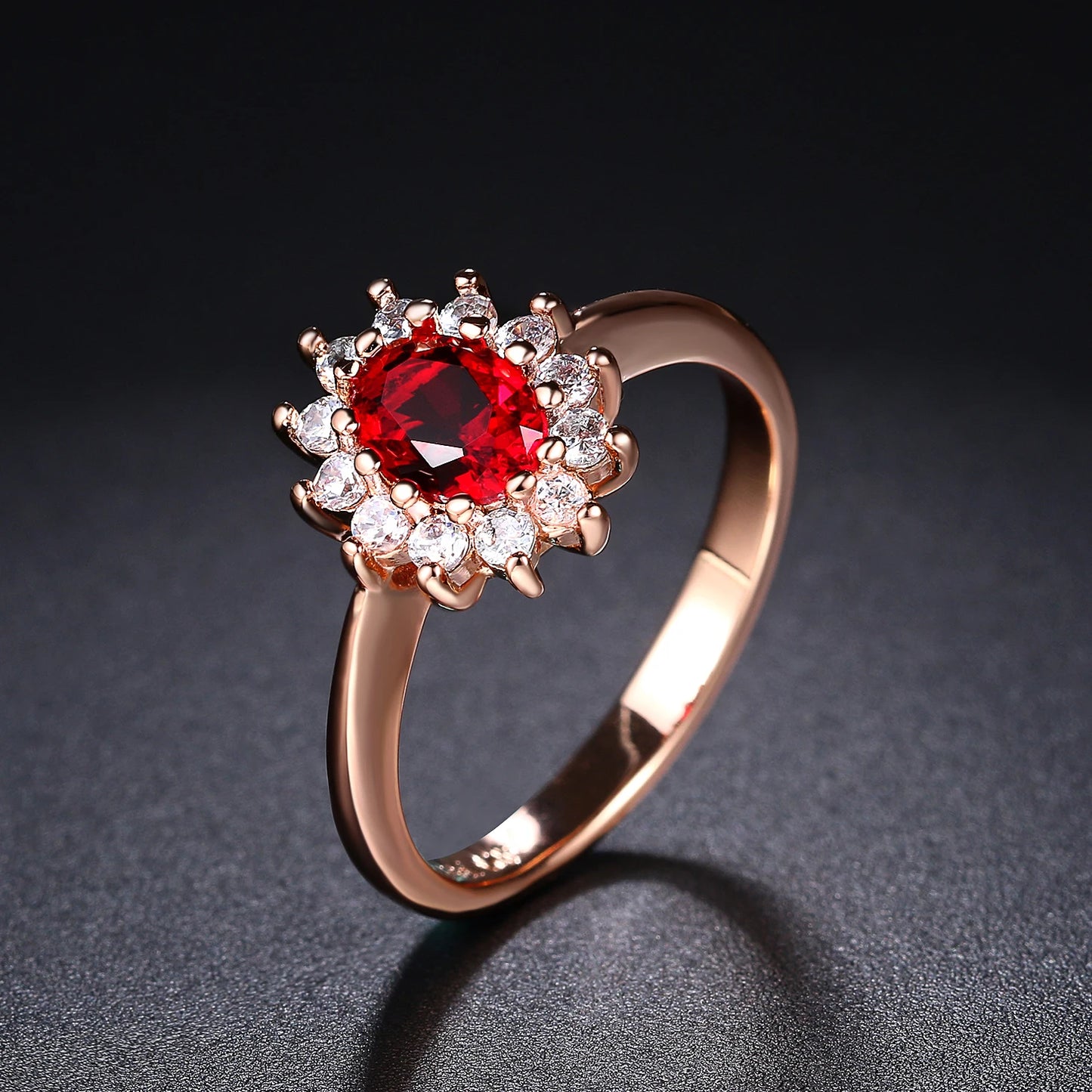 Premium Red Crystal Ring – Rose Gold With Gems