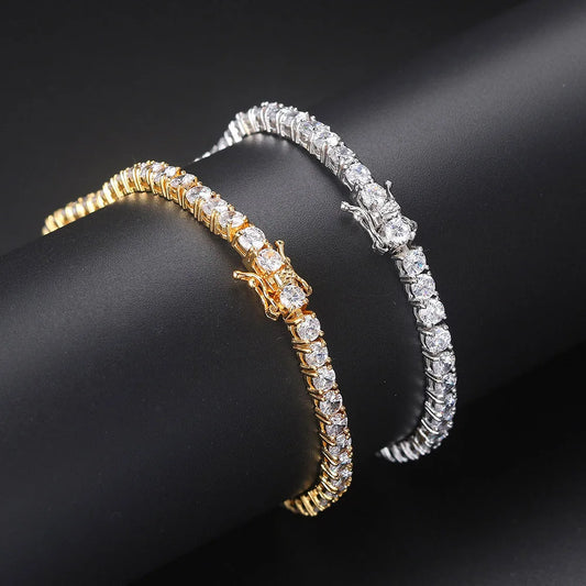 Elite Shine Tennis Bracelet – Precision-Cut CZ, Sleek 1-Row Design, Double Buckle