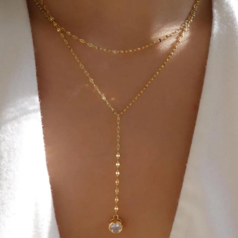 Vintage Gold Stacking Necklace – Multi-Layer Crystal Pendants