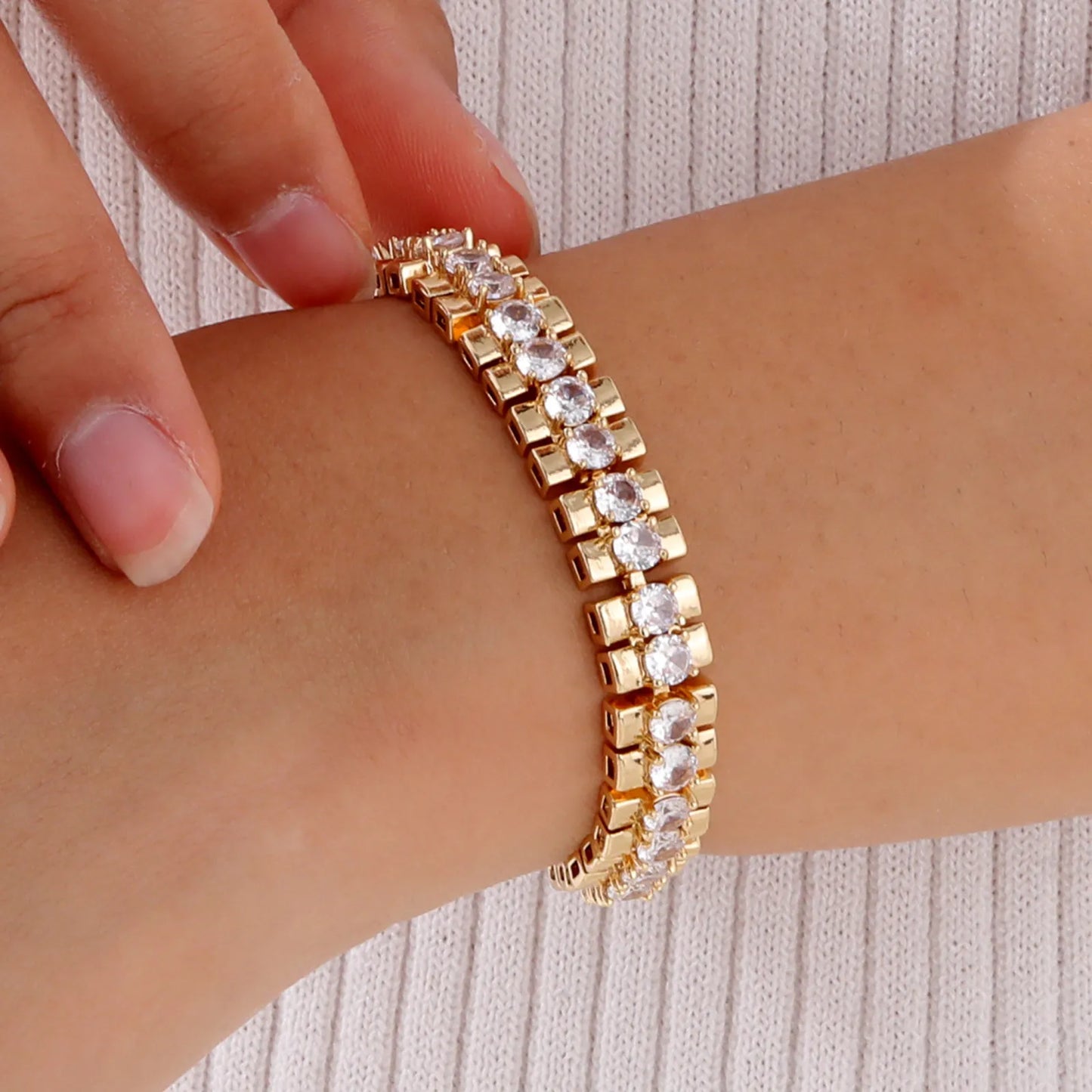 14K Gold-Plated Signature Paperclip Bracelet with CZ Watch Links – Adjustable. Elevated. Iconic.