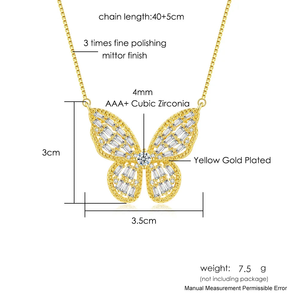 Shimmering Butterfly Pendant Necklace – Luxury Cubic Zirconia with Silver Chain