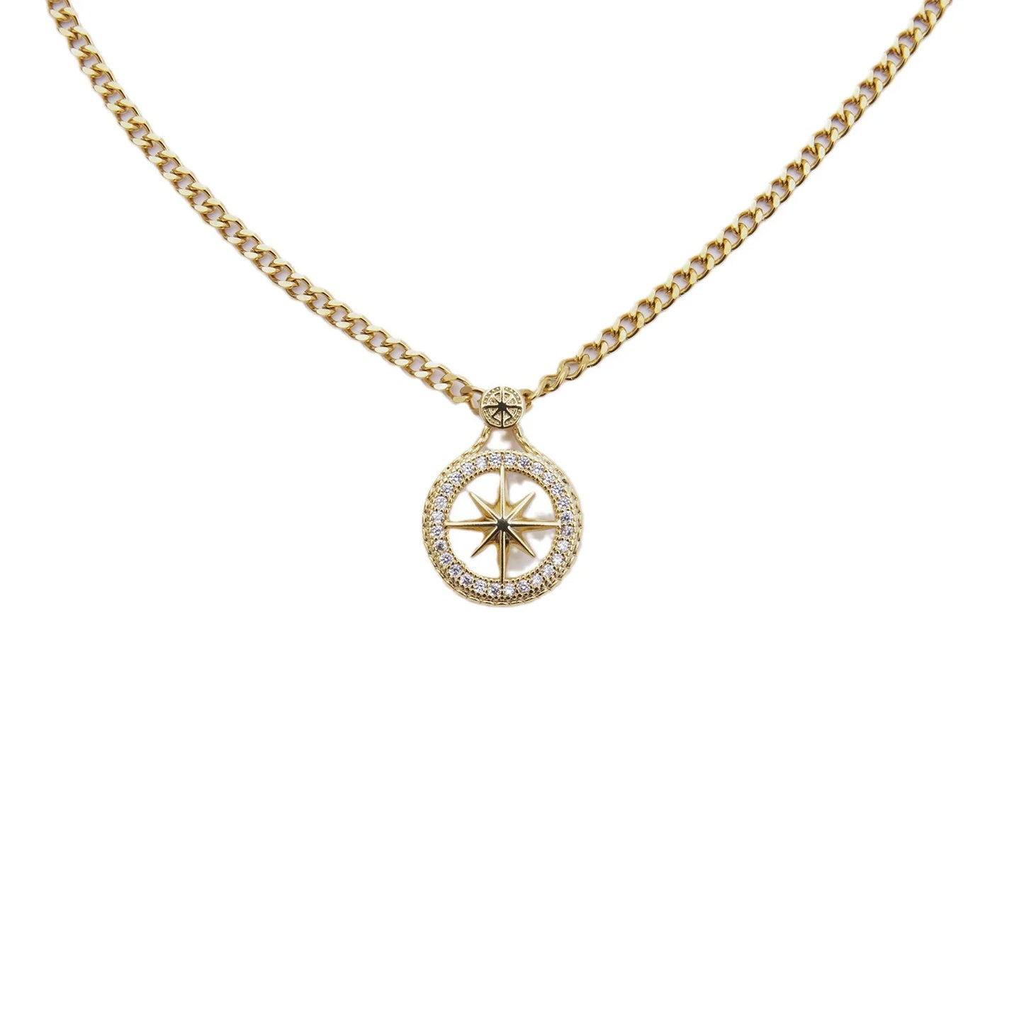 18K Gold Plated Titanium Steel Compass Necklace – CZ Pendant, Hiphop & KPOP STAY