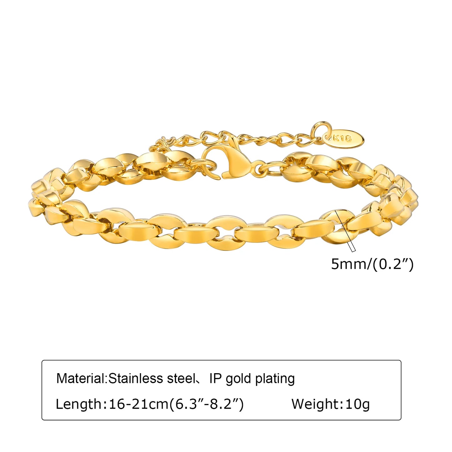 18K Gold Veyra Twist Bracelet – Chunky Adjustable Gold Stainless Steel Chain