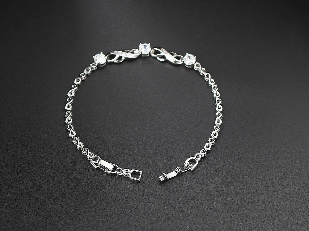 Fine Jewelry Wave Bracelet – Luxury Silver Color Cubic Zirconia Accessory