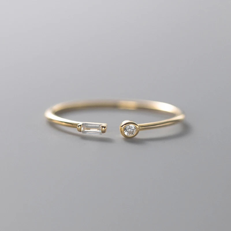 Elegant 14K Gold Plated 925 Silver Ring with Clear CZ – Adjustable Fit