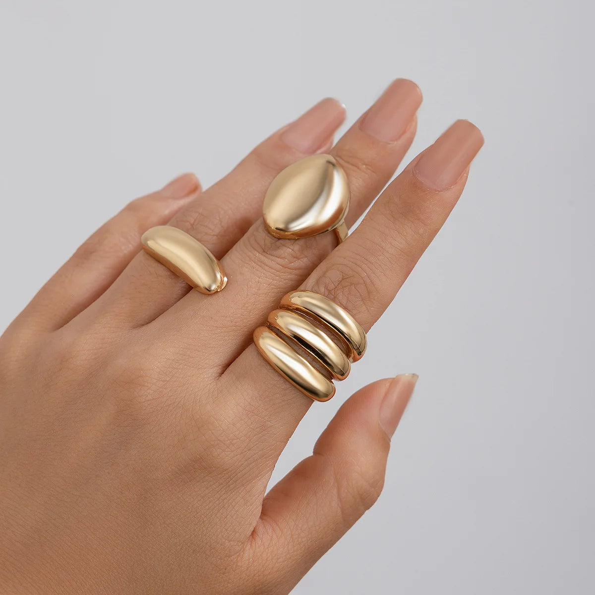 3-Piece Geometric Metal Ring Set – Gold & Silver Knuckle and Joint Statement