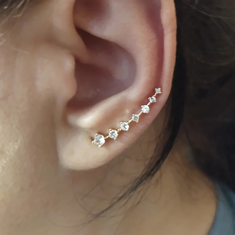Zircon Climbing Ear Cuff Earrings – Long Dipper Clip-On Fashion