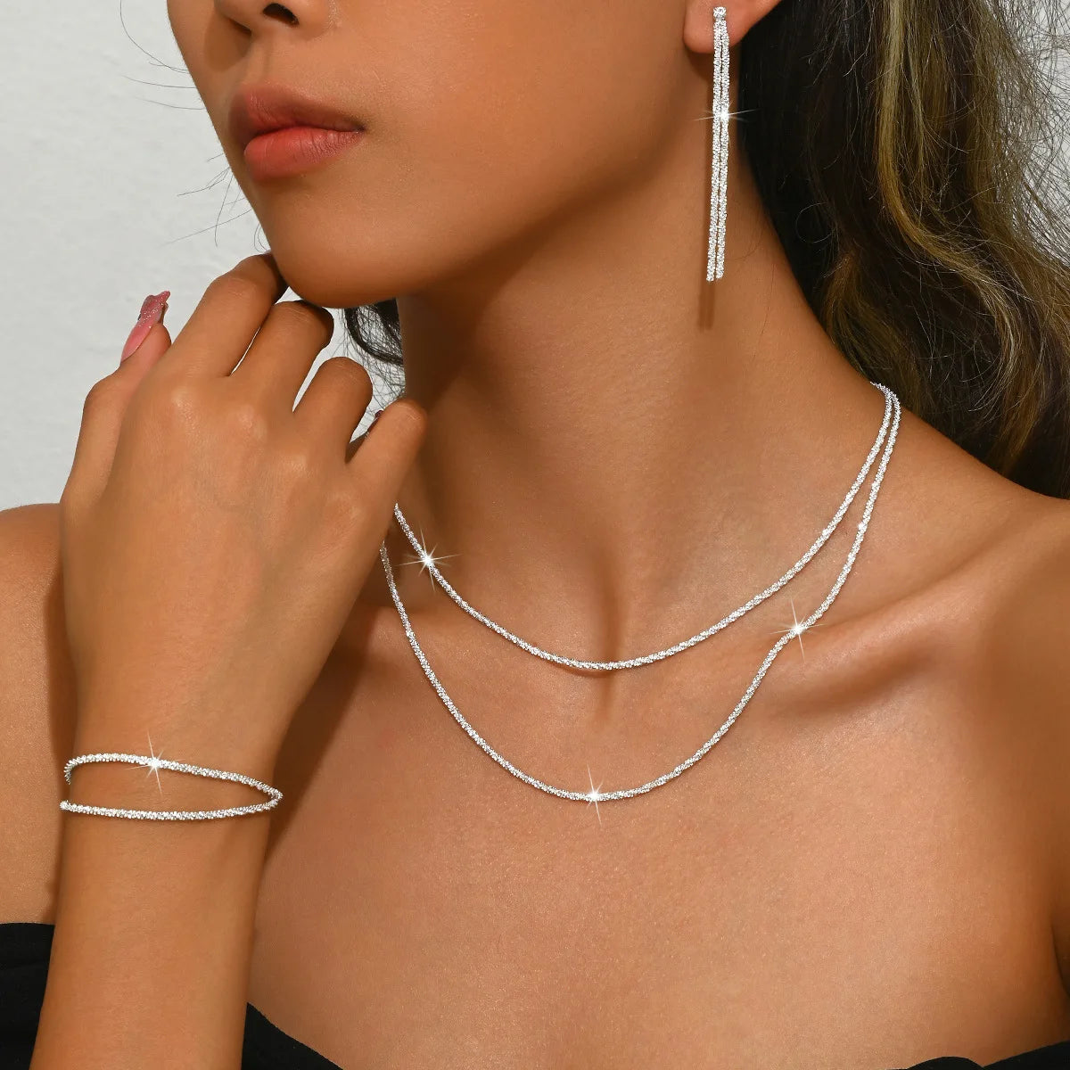 The Starlume Set – Shiny Silver Plated Necklace & Bracelet Duo