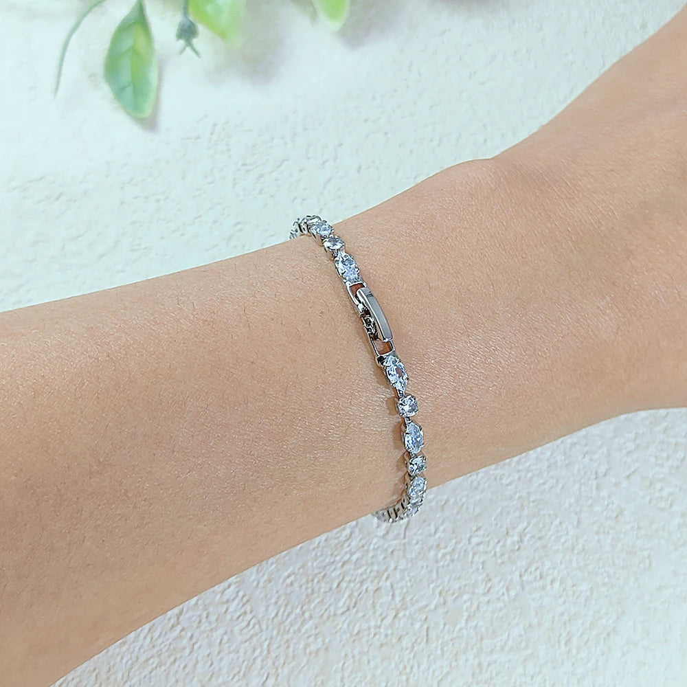 Shiny Gold Color Tennis Chain Bracelet – Simple Geometric Zircon Bangle
