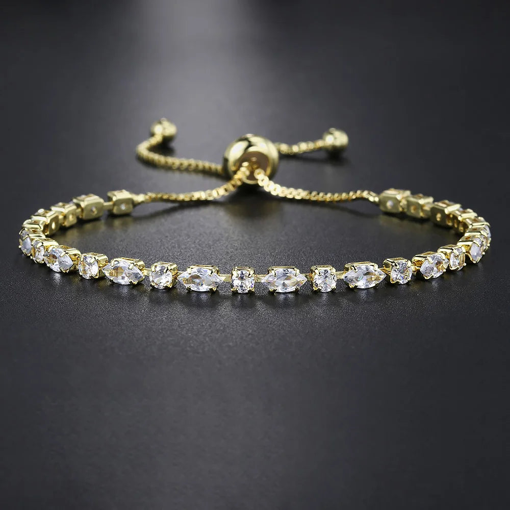 Shiny Gold Color Tennis Chain Bracelet – Simple Geometric Zircon Bangle