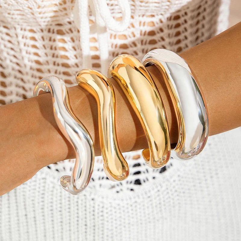 Sculpted Curve Bangle – Bold Irregular Statement Cuff