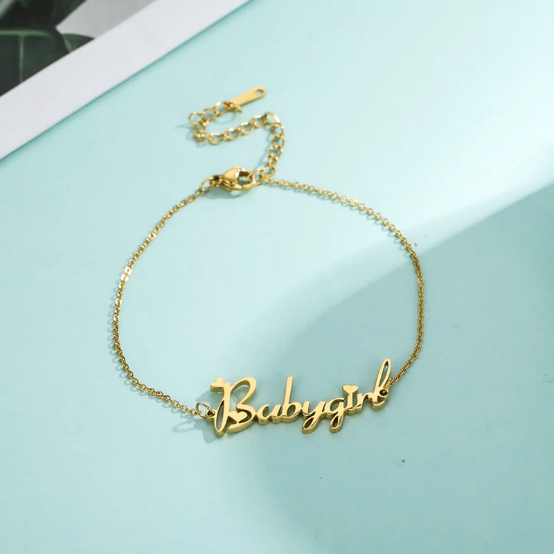 Personalized Name Letter Bracelet – Custom Baby or Child Anklet in Polished Stainless Steel
