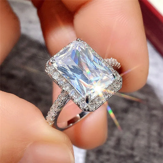 Light Luxury Sterling Silver Moissanite Ring – Square Cut Engagement Style