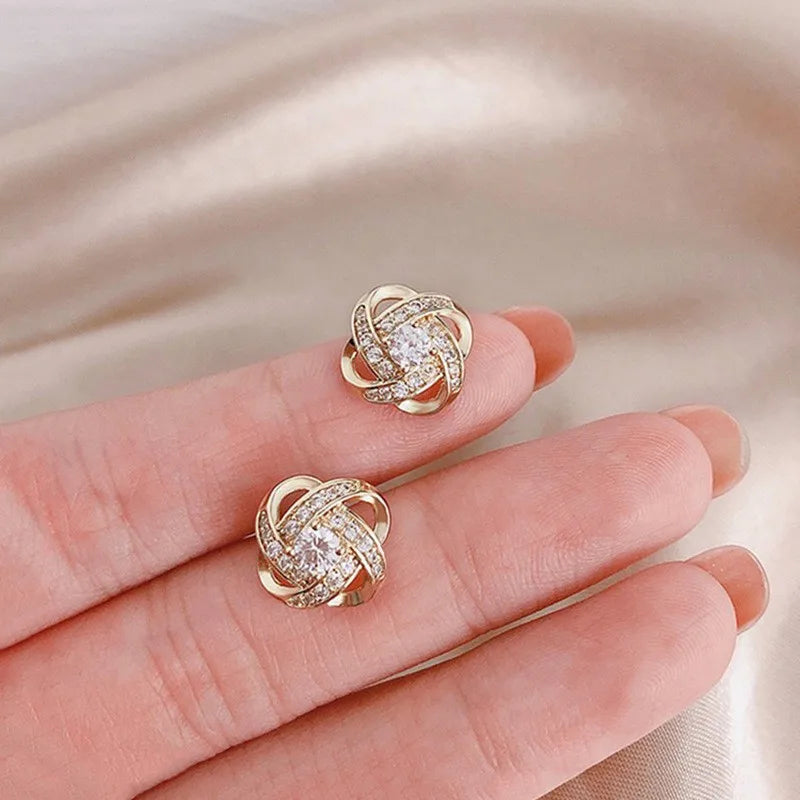 Premium Luxury Zircon Stud Earrings Simple Cross Hollow