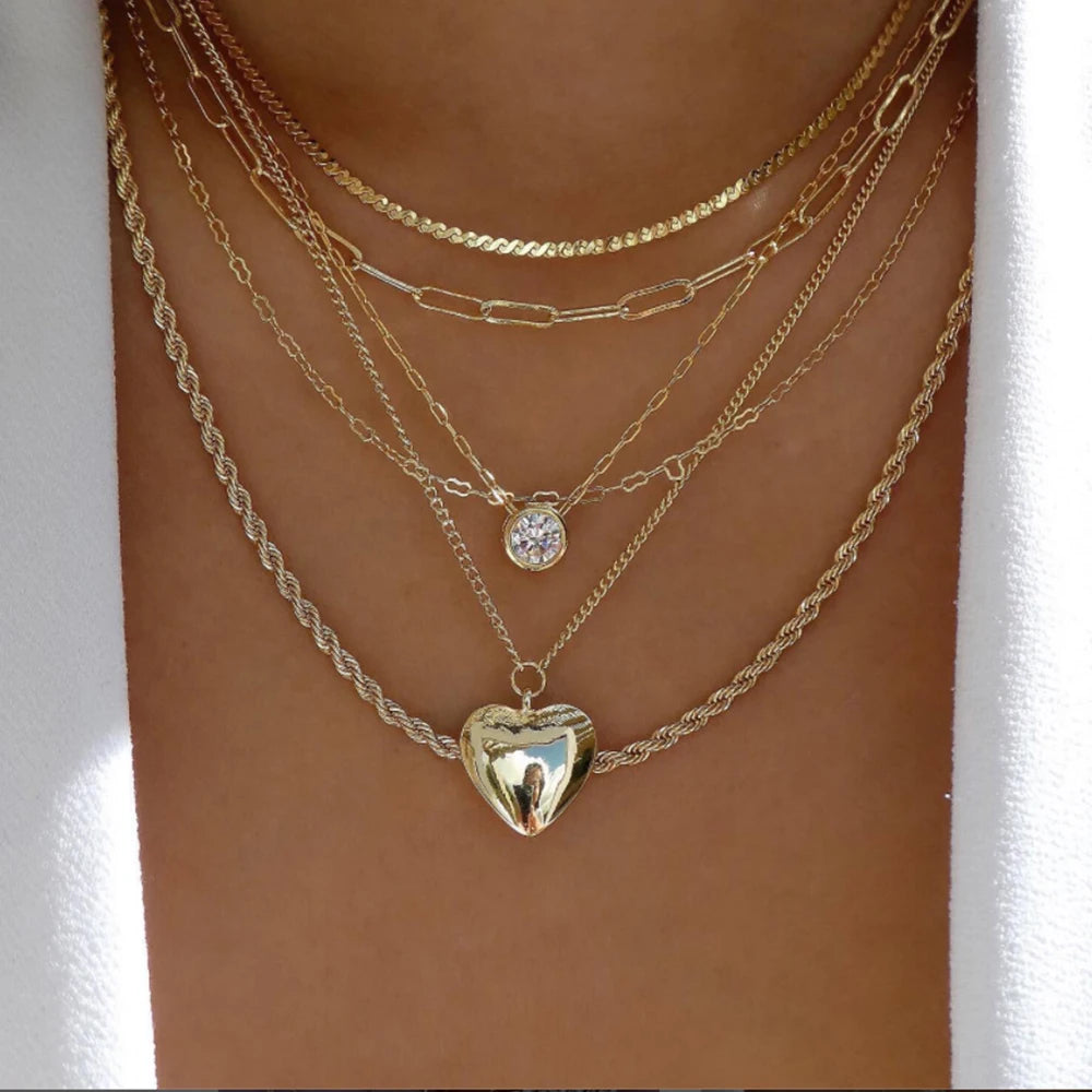 Vintage Gold Stacking Necklace – Multi-Layer Crystal Pendants