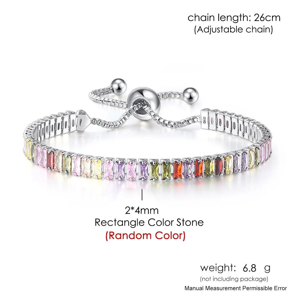 Adjustable Multicolor Tennis Bracelet – Rainbow Zircon Charm