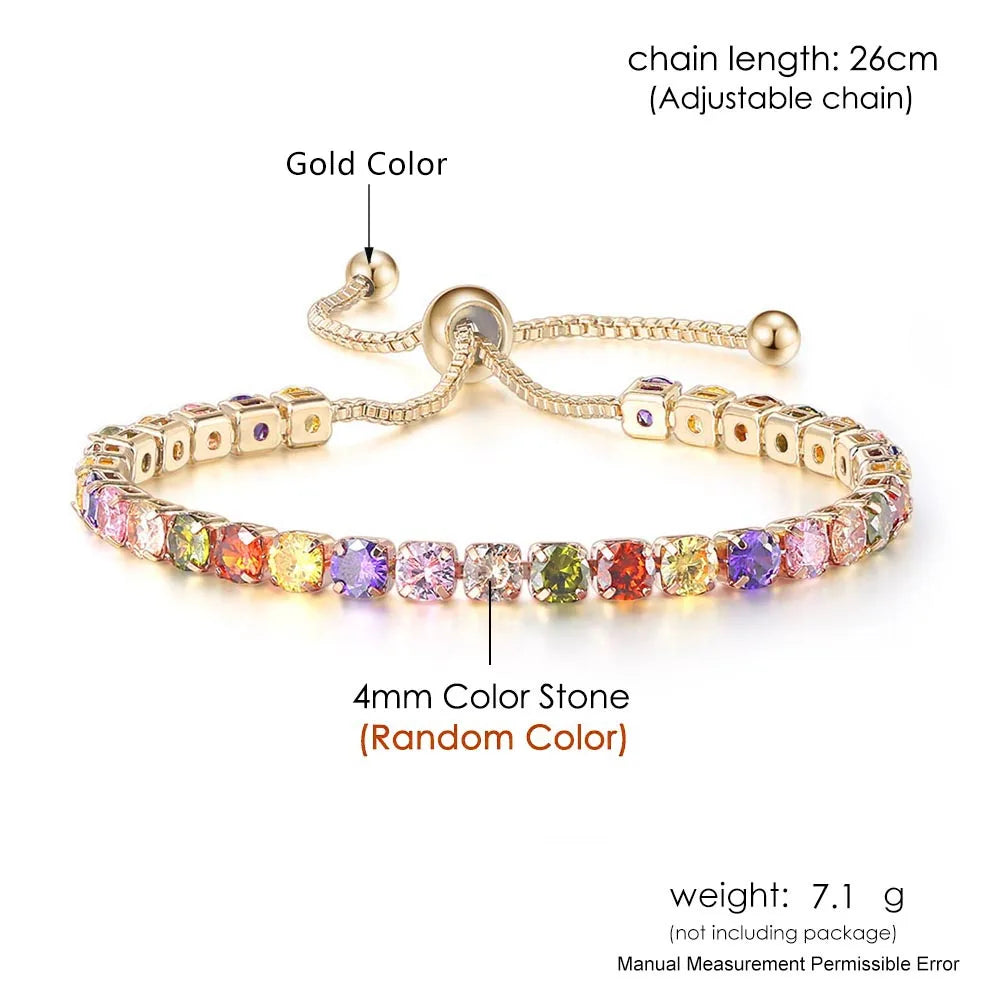 Adjustable Multicolor Tennis Bracelet – Rainbow Zircon Charm
