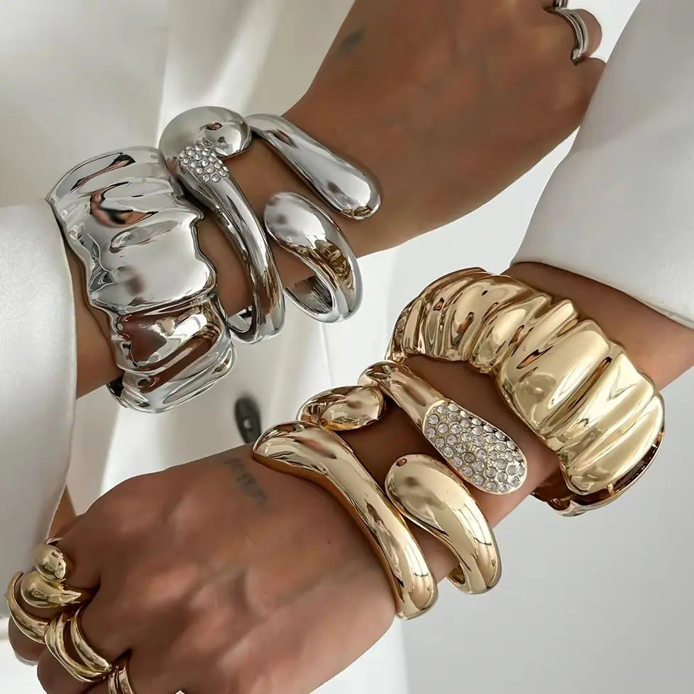 The Nova Drip Bracelet Bangle – Rhinestone-Inlaid Irregular Cuff