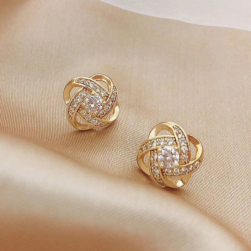 Premium Luxury Zircon Stud Earrings Simple Cross Hollow