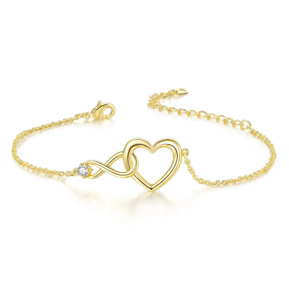 Korean Style Crystal Heart Bracelet – Elegant Rose Gold Charm Bangle