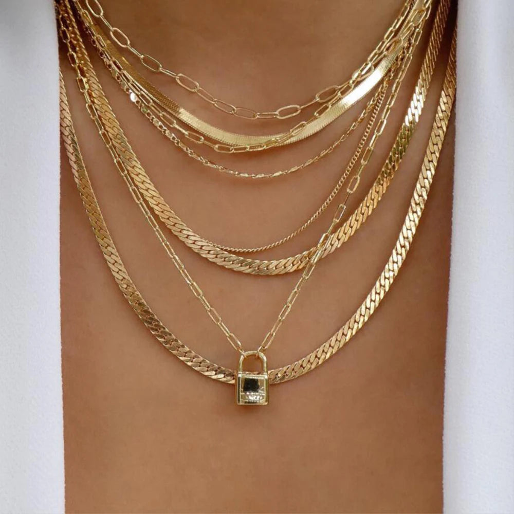 Vintage Gold Stacking Necklace – Multi-Layer Crystal Pendants