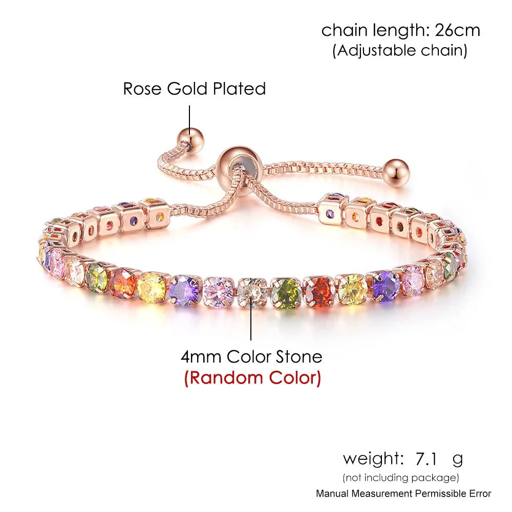 Adjustable Multicolor Tennis Bracelet – Rainbow Zircon Charm