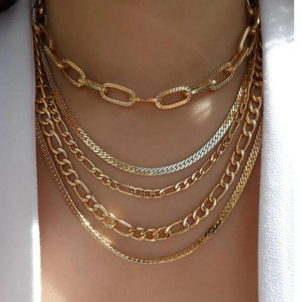 Vintage Gold Stacking Necklace – Multi-Layer Crystal Pendants