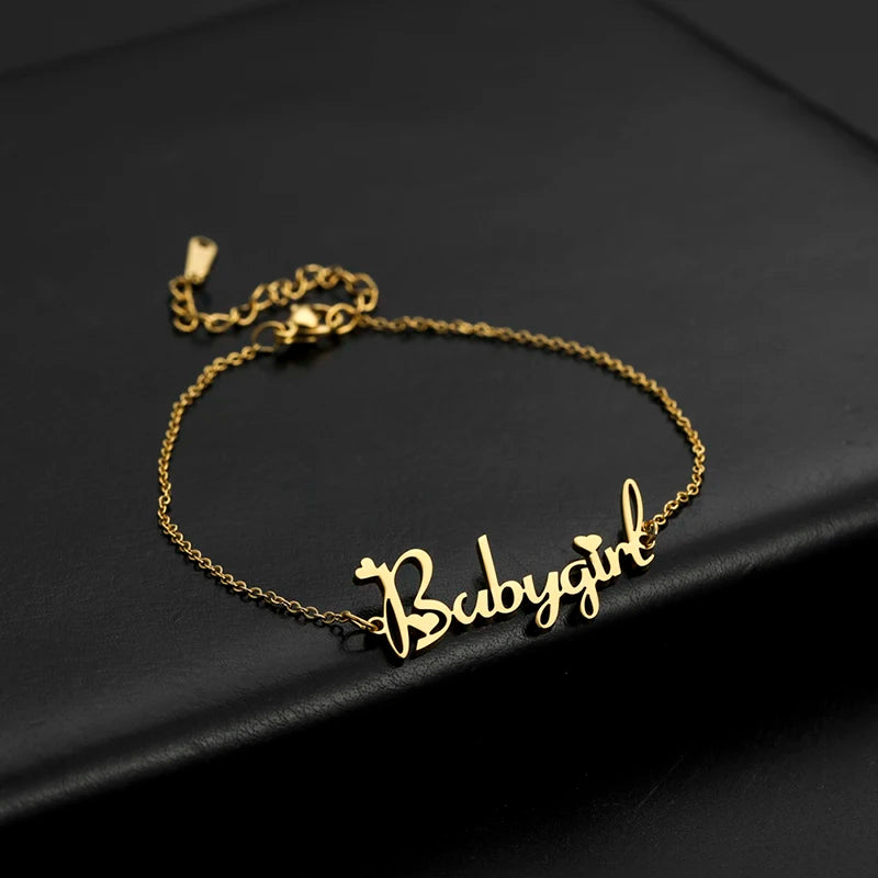 Personalized Name Letter Bracelet – Custom Baby or Child Anklet in Polished Stainless Steel