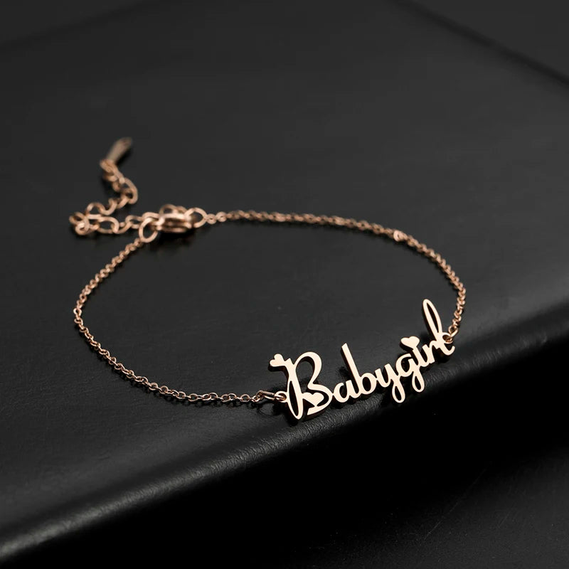 Personalized Name Letter Bracelet – Custom Baby or Child Anklet in Polished Stainless Steel
