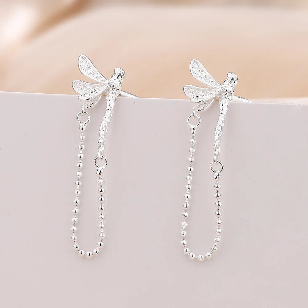 Dragonfly Ear Cuff with Tassel – Silver Color Fake Piercing for Non-Pierced Ears