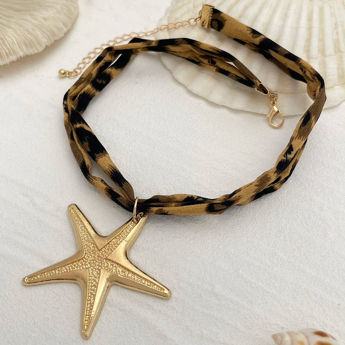 Velvet & Metal Layered Necklace – Conch, Starfish & Heart Charms