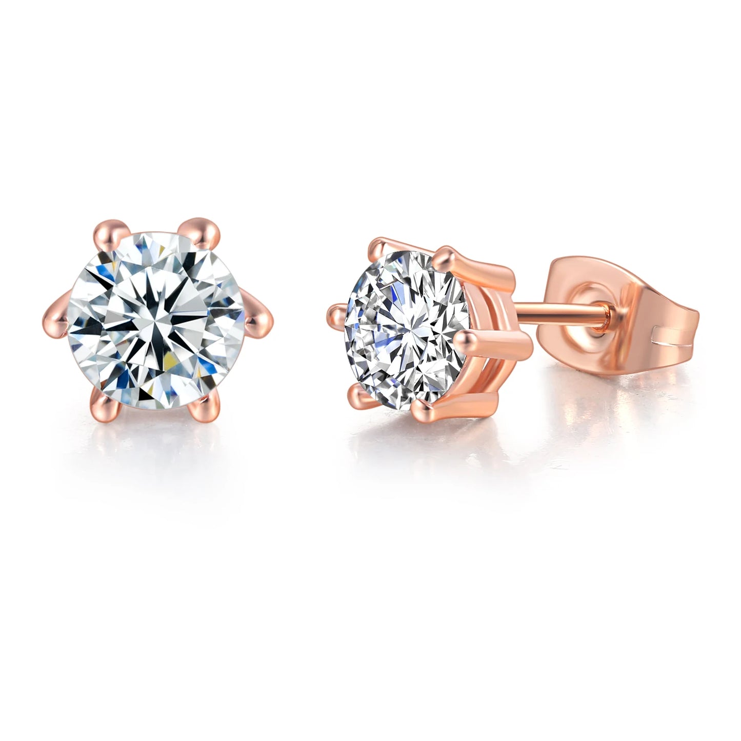 Rose Gold Crystal Stud Earrings – Elegant Zirconia AAA