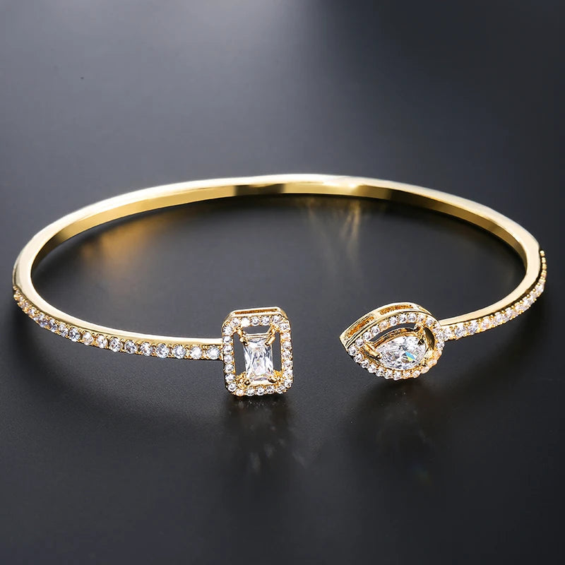 Luxury Gold Geometric Cuff Bangle –  Cubic Zirconia Style Bracelet