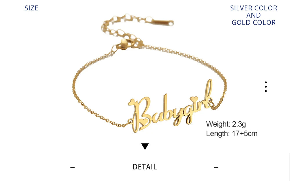 Personalized Name Letter Bracelet – Custom Baby or Child Anklet in Polished Stainless Steel