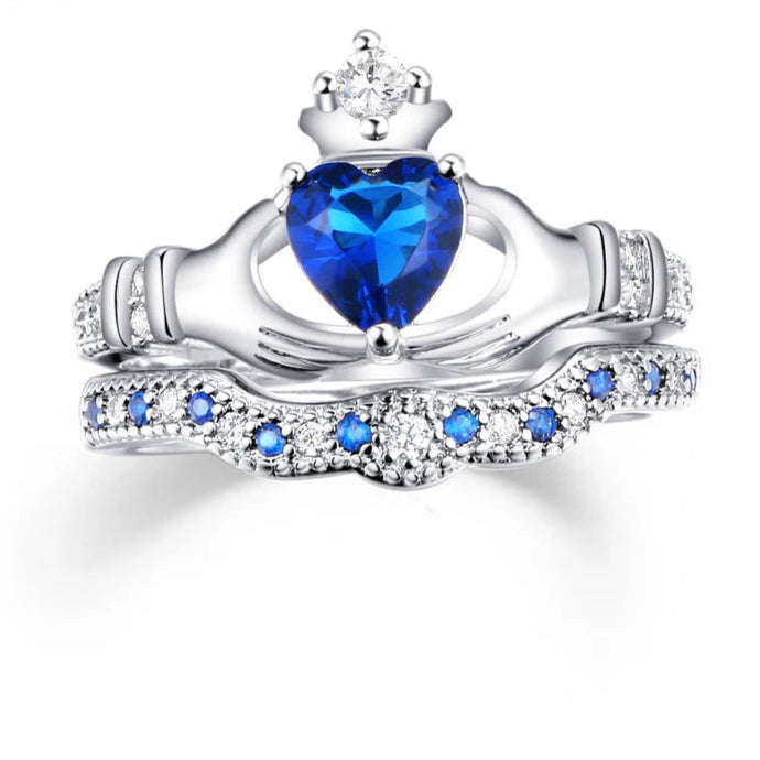 Luxury Crown & Heart Ring – Silver Color CZ Crystal Jewelry