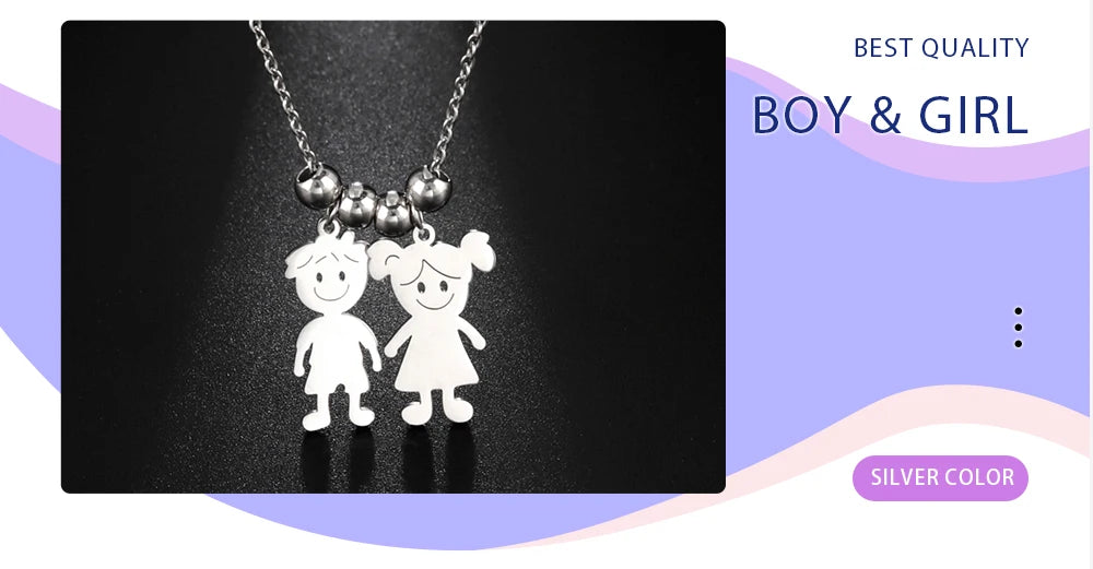 Custom Boy & Girl Name Necklace – Personalized Pendant in Polished Stainless Steel