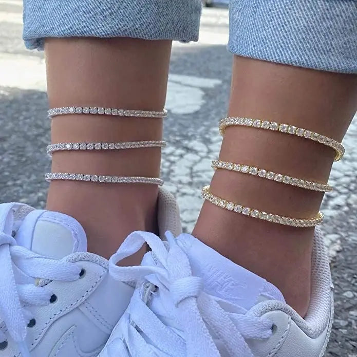 Iced Out 4MM Zircon Tennis Anklet – Dazzling Foot Chain Bracelet