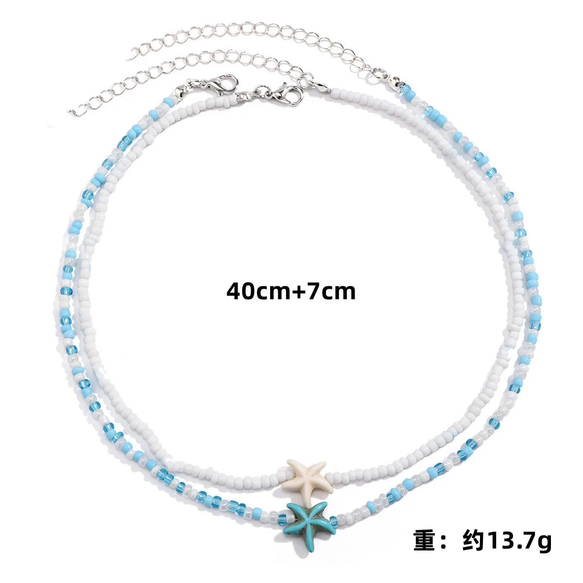 Tidepool Starfish & Turtle Beaded Choker – Adjustable Surf Necklace, Ocean-Inspired Design