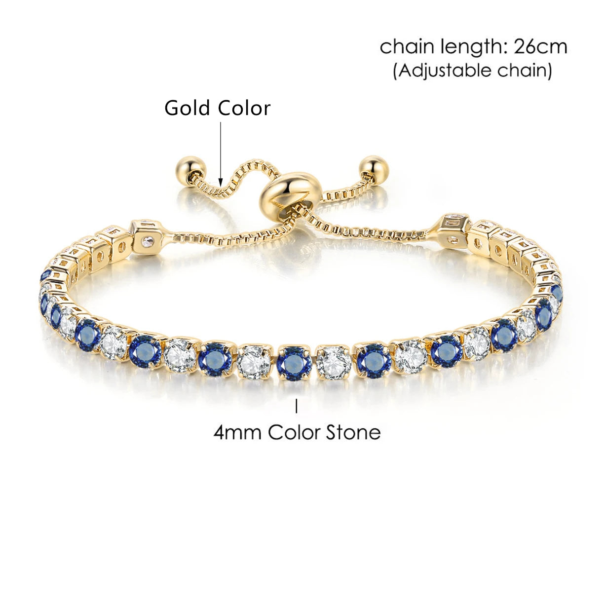 Adjustable Multicolor Tennis Bracelet – Rainbow Zircon Charm