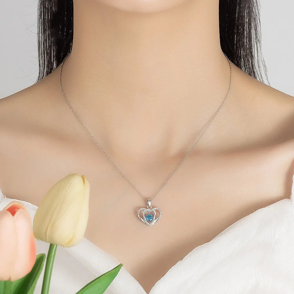 925 Sterling Silver Heart Pendant Necklace – Elegant Zircon Clavicle Chain