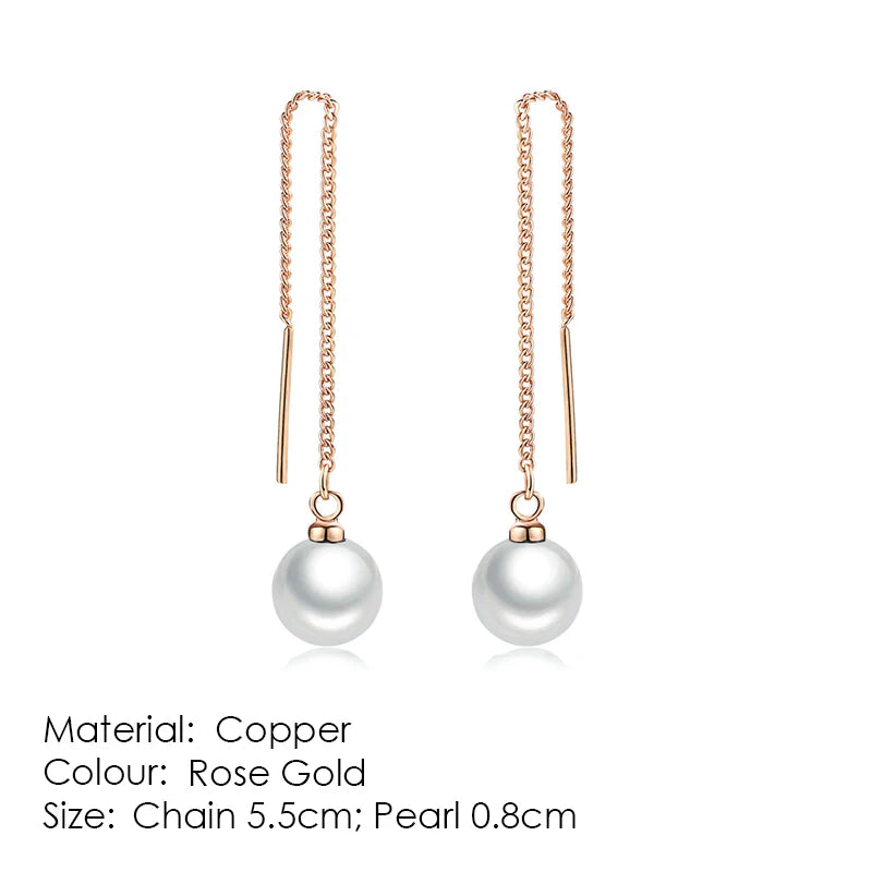 Sparkling Rose Gold Ear Threaders – Elegant Long Dangle Crystal