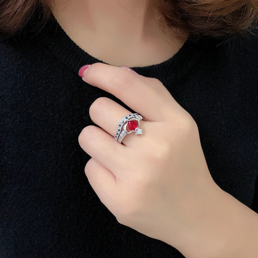 Luxury Crown & Heart Ring – Silver Color CZ Crystal Jewelry