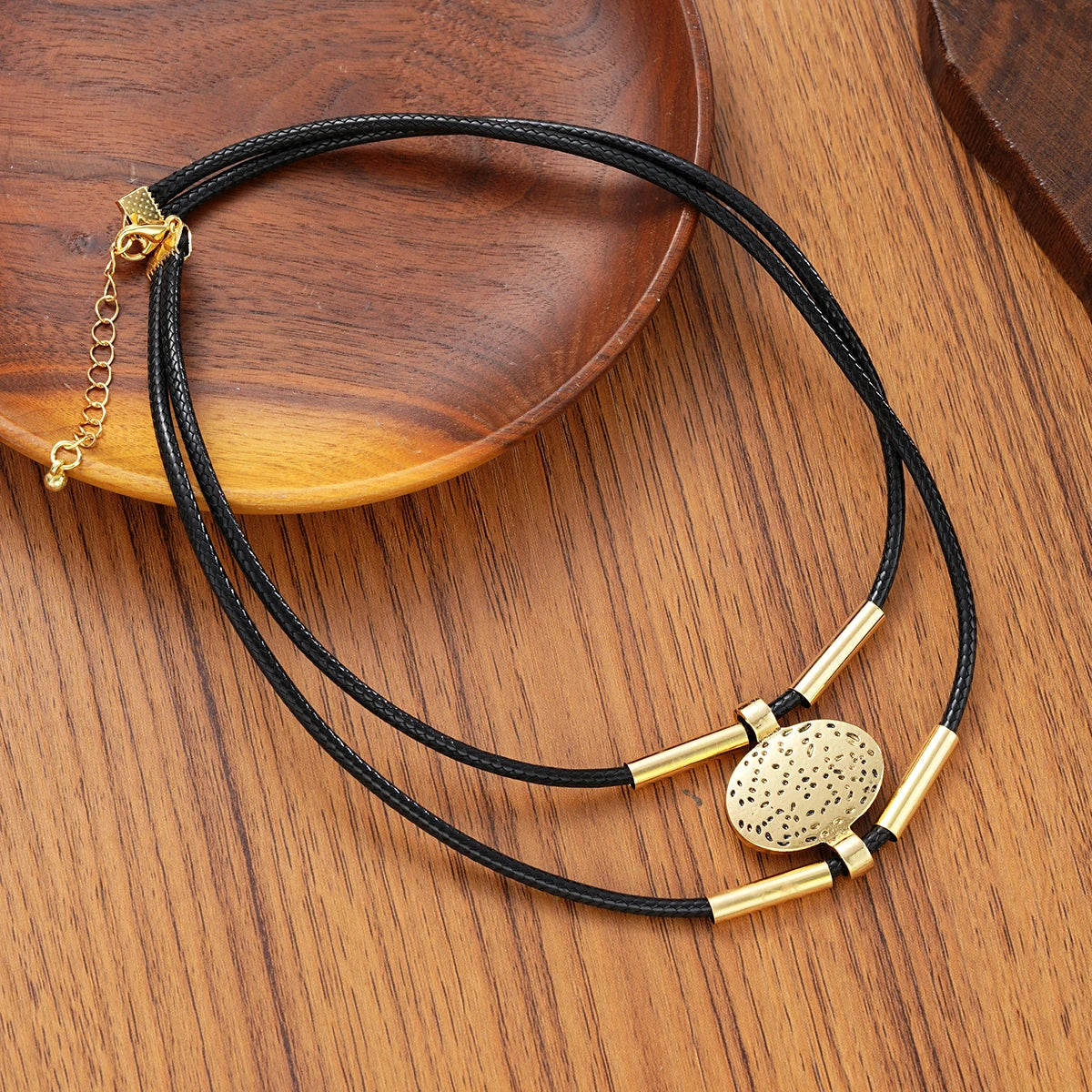 The Verona Set – Vintage Oval Chain & Faux Leather Necklace & Bracelet Duo