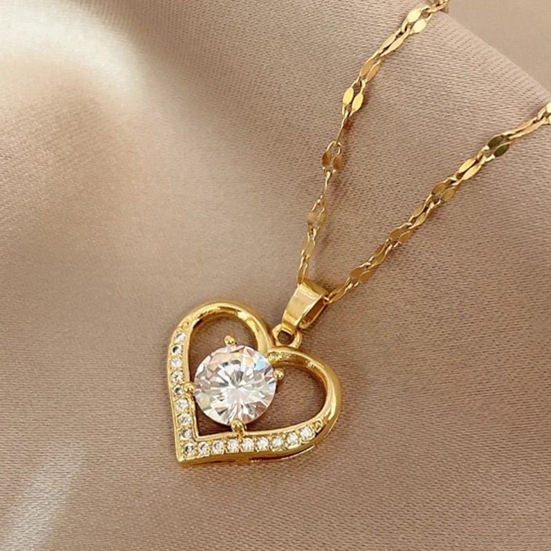 Radiant Love Heart Necklace with Sparkling Gems